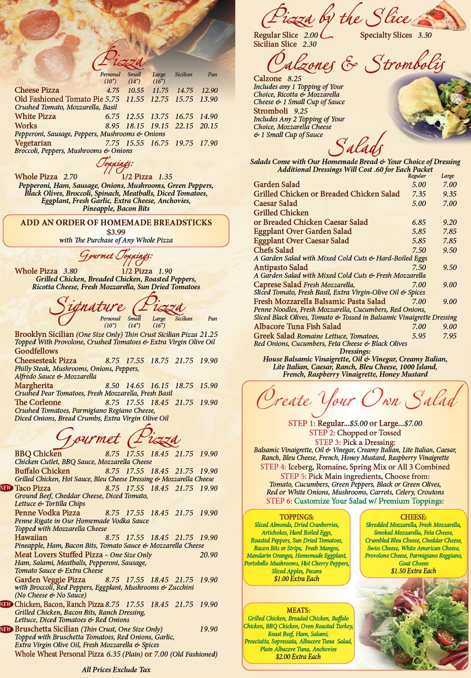 Goodfellows Pizza and Italian Specialties in Fords Menu