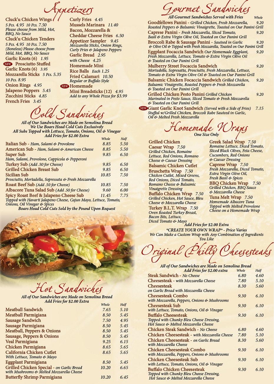 Goodfellows Pizza and Italian Specialties in Fords Menu
